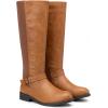 imageVepose Womens Riding Knee High Boots Calf Tall Stretch Retro Low Heel 952 Boots with ZipperCamel Brown