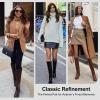 imageVepose Womens Riding Knee High Boots Calf Tall Stretch Retro Low Heel 952 Boots with ZipperCamel Brown