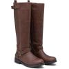 imageVepose Womens Riding Knee High Boots Calf Tall Stretch Retro Low Heel 952 Boots with ZipperDark Brownriding 952