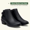 imageVepose Womens Short Ankle Boots Low Heel Western Cutout Perforated BootiesElegant911black Pu