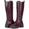 imageVepose Womens 953 Lace Platform Combat Knee High Boots with Comfort Chunky HeelRed Pu