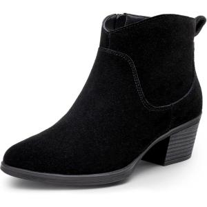 imageVepose Womens 9001 Suede Leather Ankle Boots Dressy Short Booties with Inner Zipper for LadyBlack9001
