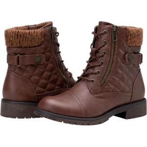 imageVepose Womens 903 Combat Ankle Boots Lace up Comfortable Booties Low HeelCognac Knitting927
