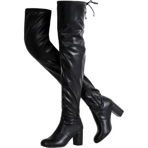 imageVepose Womens Aria Thigh High Over The Knee Boots Cute Suede Long Boots with High Heel and Inner ZipperBlack Pu