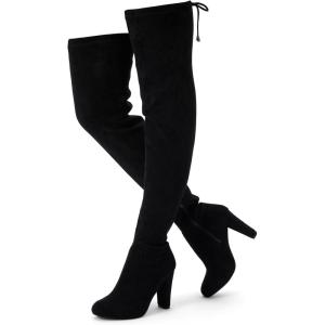 imageVepose Womens Aria Thigh High Over The Knee Boots Cute Suede Long Boots with High Heel and Inner ZipperBlack Suede