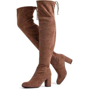 imageVepose Womens Aria Thigh High Over The Knee Boots Cute Suede Long Boots with High Heel and Inner ZipperMocha Brown