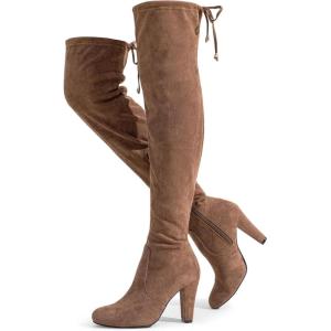 imageVepose Womens Aria Thigh High Over The Knee Boots Cute Suede Long Boots with High Heel and Inner ZipperMocha Toffee Suede