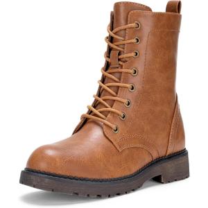 imageVepose Womens Combat Ankle Black Flat Boots Military Fashion 925 Booties Inner ZipperBrown