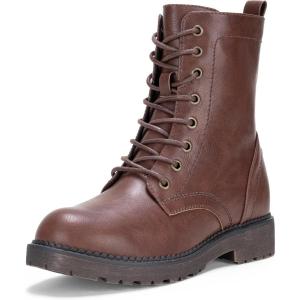 imageVepose Womens Combat Ankle Black Flat Boots Military Fashion 925 Booties Inner ZipperCognac