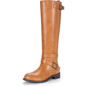 imageVepose Womens Riding Knee High Boots Calf Tall Stretch Retro Low Heel 952 Boots with ZipperCamel Brownriding 952