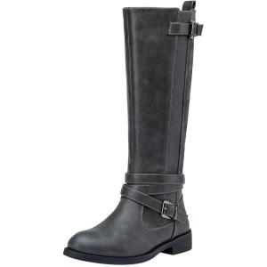 imageVepose Womens Riding Knee High Boots Calf Tall Stretch Retro Low Heel 952 Boots with ZipperGreyriding 952
