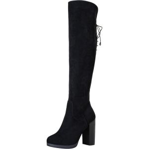 imageVepose Womens Thigh High Black Over The Knee Boots Tall Suede Knee High 996 BootBlackimitation Grain997