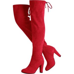 imageVepose Womens Thigh High Over The Knee Boots Suede Fashion Long 35 Inch Heel Boots with ZipperRedknee High 994