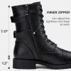 imageVepose Womens Combat Boots Low Heel Mid Calf Military Boots with Card Knife Wallet PocketAhigh Combatblack
