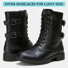 imageVepose Womens Combat Boots Low Heel Mid Calf Military Boots with Card Knife Wallet PocketAhigh Combatblack