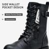 imageVepose Womens Combat Boots Low Heel Mid Calf Military Boots with Card Knife Wallet PocketAmilitaryblack