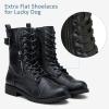 imageVepose Womens Combat Boots Low Heel Mid Calf Military Boots with Card Knife Wallet PocketAmilitaryblack