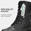 imageVepose Womens Combat Boots Low Heel Mid Calf Military Boots with Card Knife Wallet PocketAtwo Strapsblack Pu