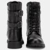 imageVepose Womens Combat Boots Low Heel Mid Calf Military Boots with Card Knife Wallet PocketAtwo Strapsblack Pu