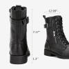 imageVepose Womens Combat Boots Low Heel Mid Calf Military Boots with Card Knife Wallet PocketBuckle Combatblack Pu