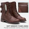 imageVepose Womens Combat Boots Low Heel Mid Calf Military Boots with Card Knife Wallet PocketHigh Combatcognac