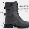 imageVepose Womens Combat Boots Low Heel Mid Calf Military Boots with Card Knife Wallet PocketHigh Combatgrey