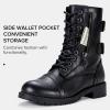 imageVepose Womens Combat Boots Low Heel Mid Calf Military Boots with Card Knife Wallet PocketLeatherblack