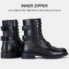 imageVepose Womens Combat Boots Low Heel Mid Calf Military Boots with Card Knife Wallet PocketLeatherblack