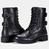 imageVepose Womens Combat Boots Low Heel Mid Calf Military Boots with Card Knife Wallet PocketLeatherblack
