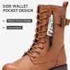 imageVepose Womens Combat Boots Low Heel Mid Calf Military Boots with Card Knife Wallet PocketMilitarybrown
