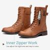 imageVepose Womens Combat Boots Low Heel Mid Calf Military Boots with Card Knife Wallet PocketMilitarybrown
