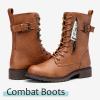 imageVepose Womens Combat Boots Low Heel Mid Calf Military Boots with Card Knife Wallet PocketMilitarybrown