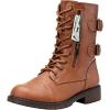 imageVepose Womens Combat Boots Low Heel Mid Calf Military Boots with Card Knife Wallet PocketHigh Combatbrown