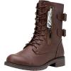 imageVepose Womens Combat Boots Low Heel Mid Calf Military Boots with Card Knife Wallet PocketHigh Combatcognac