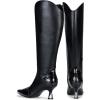 imageVepose Womens Knee High Boots Tall Dress Fashion Pointed Toe Kitten Low Heel Boots with Side ZipperBlack Pu