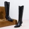imageVepose Womens Knee High Boots Tall Dress Fashion Pointed Toe Kitten Low Heel Boots with Side ZipperBlack Pu