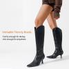 imageVepose Womens Knee High Boots Tall Dress Fashion Pointed Toe Kitten Low Heel Boots with Side ZipperBlack Pu