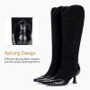 imageVepose Womens Knee High Boots Tall Dress Fashion Pointed Toe Kitten Low Heel Boots with Side ZipperBlack Suede