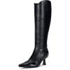 imageVepose Womens Knee High Boots Tall Dress Fashion Pointed Toe Kitten Low Heel Boots with Side ZipperBlack Pu