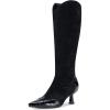 imageVepose Womens Knee High Boots Tall Dress Fashion Pointed Toe Kitten Low Heel Boots with Side ZipperBlack Suede