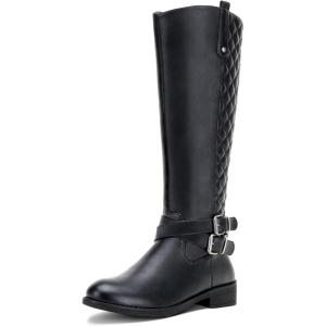 imageVepose Womens 949 Knee High BootsTall Riding Boots Low Heel with Wide Calf and Wide WidthsA949black