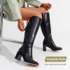 imageVepose Knee High Boots Women Chunky Square Toe Tall Fashion Stacked Low Heel Boots with Inside ZipperBlackfashion9572