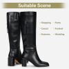 imageVepose Knee High Boots Women Chunky Square Toe Tall Fashion Stacked Low Heel Boots with Inside ZipperBlackfashion9572