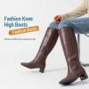 imageVepose Knee High Boots for Women Tall Riding Square Toe 9507 Botas Womens Low Chunky Block Heel Boots with Side ZipperBrown