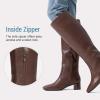 imageVepose Knee High Boots for Women Tall Riding Square Toe 9507 Botas Womens Low Chunky Block Heel Boots with Side ZipperBrown
