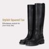 imageVepose Womens Knee High Boots for Women Black Square Toe Tall Riding Chunky Low Heel Elegant Boots with Side ZipperBlack9522tall