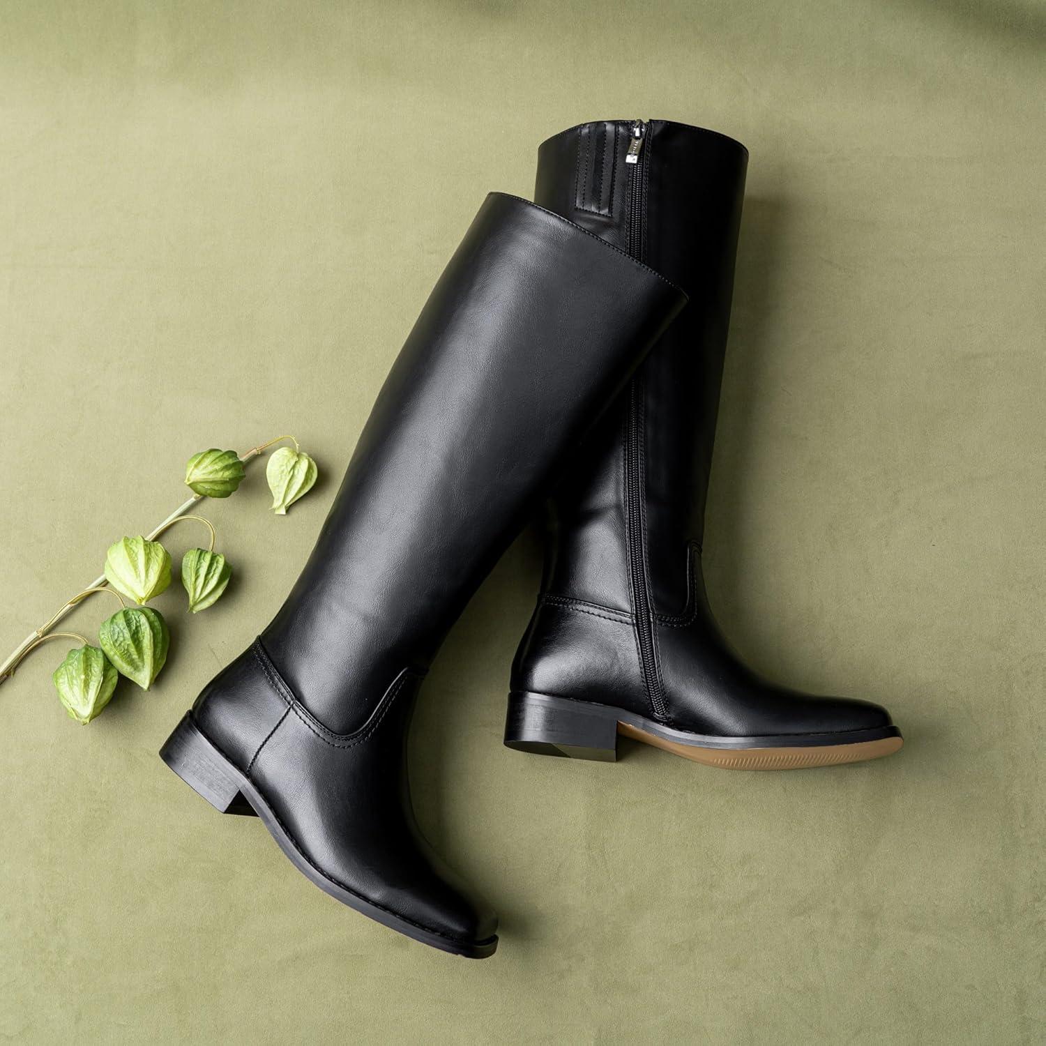 imageVepose Womens 9509 Knee High Boots Low Heel Square Toe Riding Boots Tall Boots with Side ZipperBlack9509