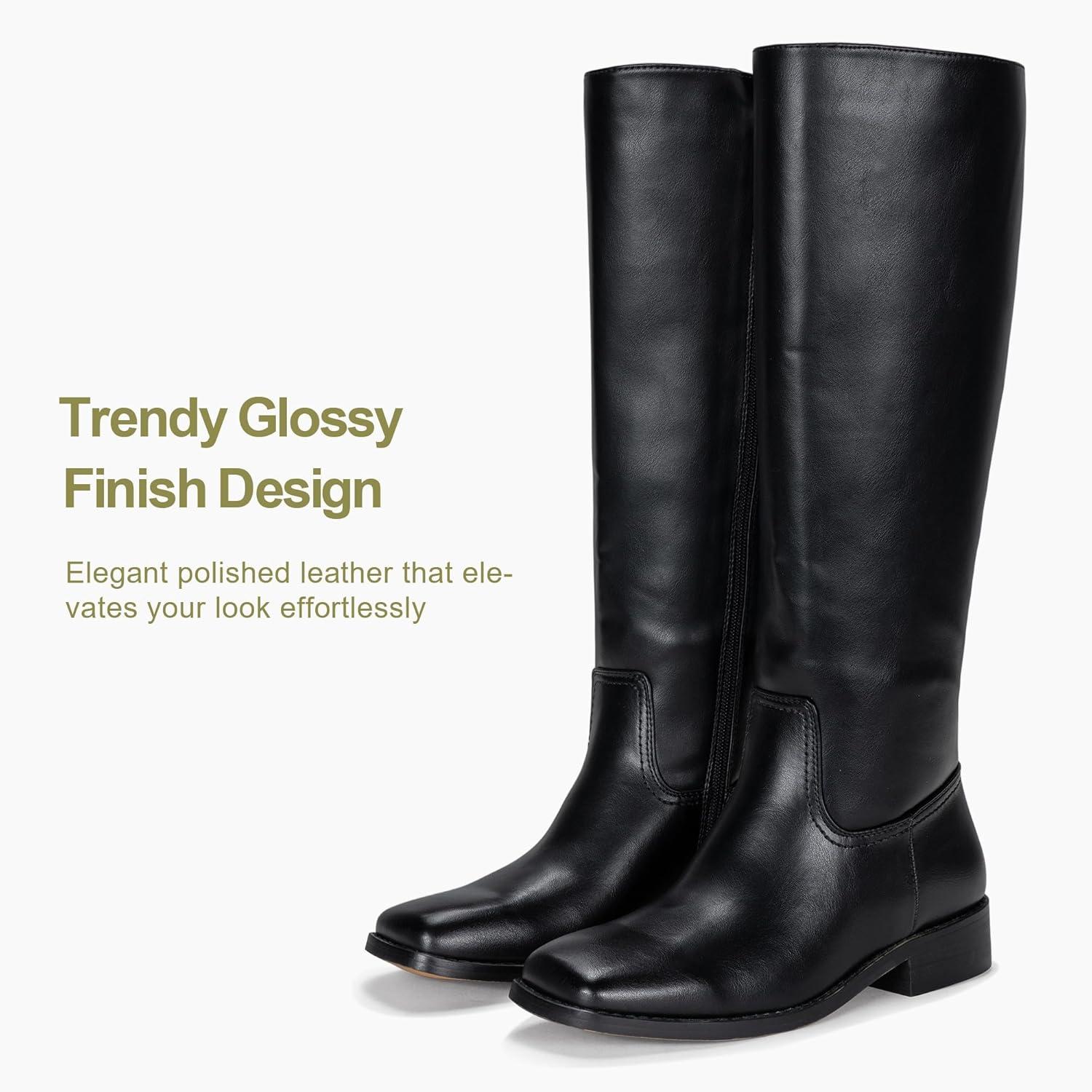 imageVepose Womens 9509 Knee High Boots Low Heel Square Toe Riding Boots Tall Boots with Side ZipperBlack9509