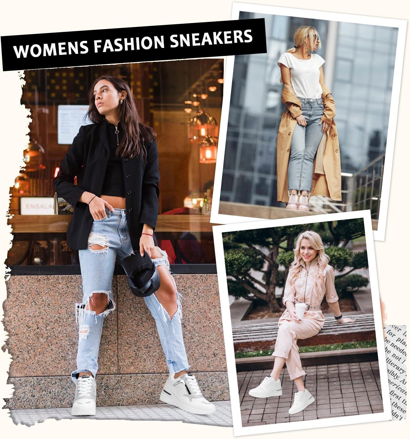 imageVepose Womens Fashion SneakersArch Support Wedge Sneakers for LadySneaker8026awhite