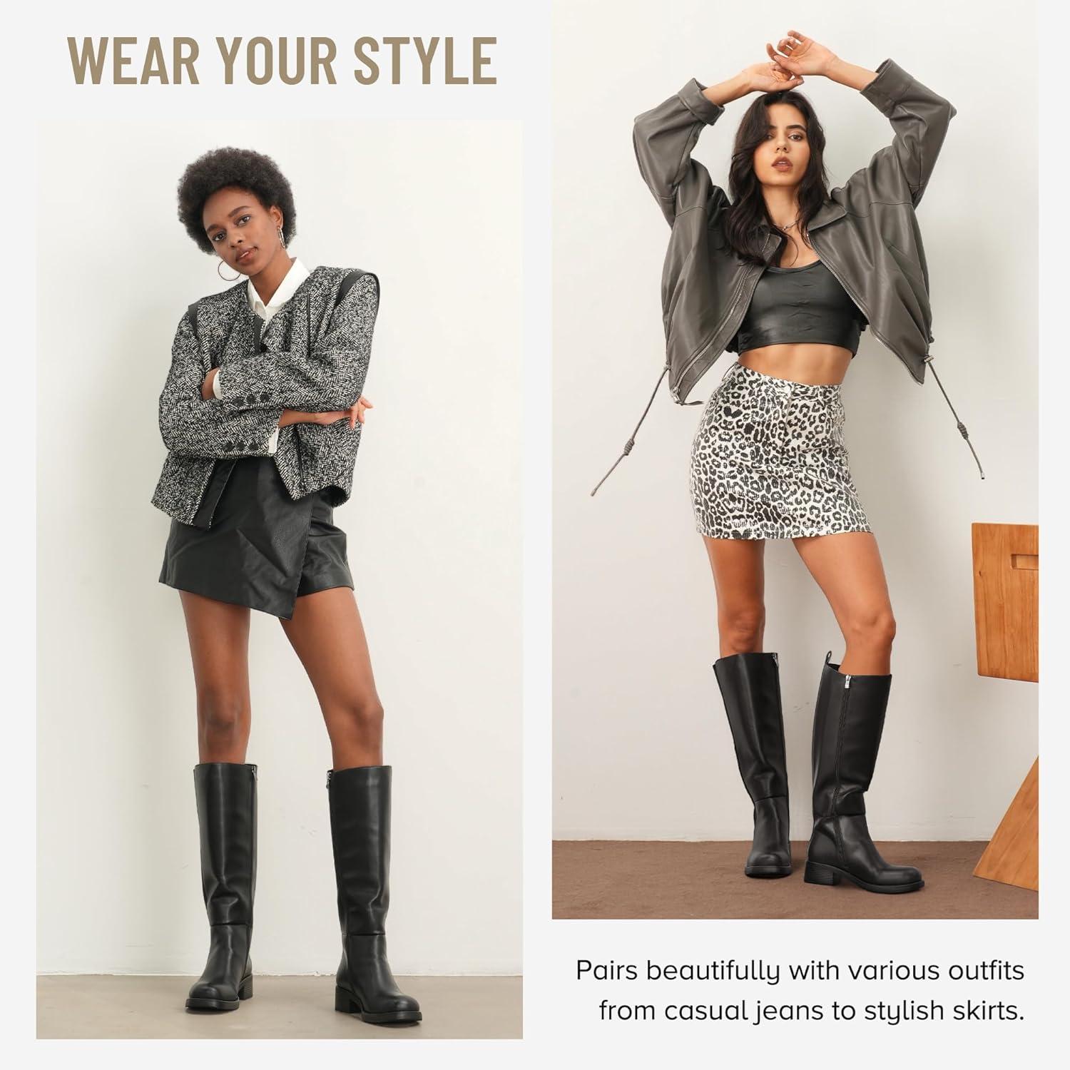 imageVepose Womens Low Heel KneeHigh Boots9566 Pullon Elastic Band Round Toe Tall Gusset Boot with Inner ZipperKneehigh Boots9566black